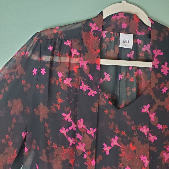 Cabi Womens Black Floral Print Sheer Candlelight Long Sleeve Blouse Size Medium - Picture 4 of 6
